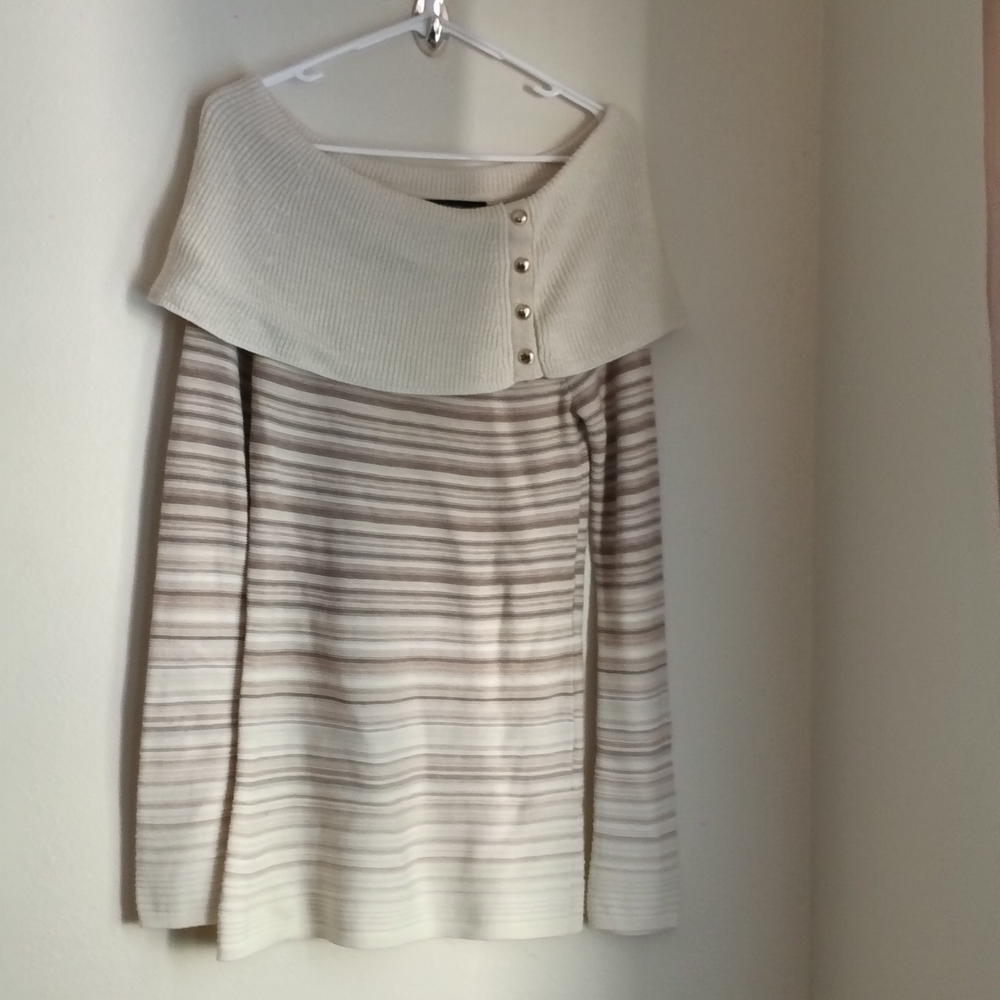 White House Black Market Sweater Women Small Cream and Tan Academia Elegant Y2K